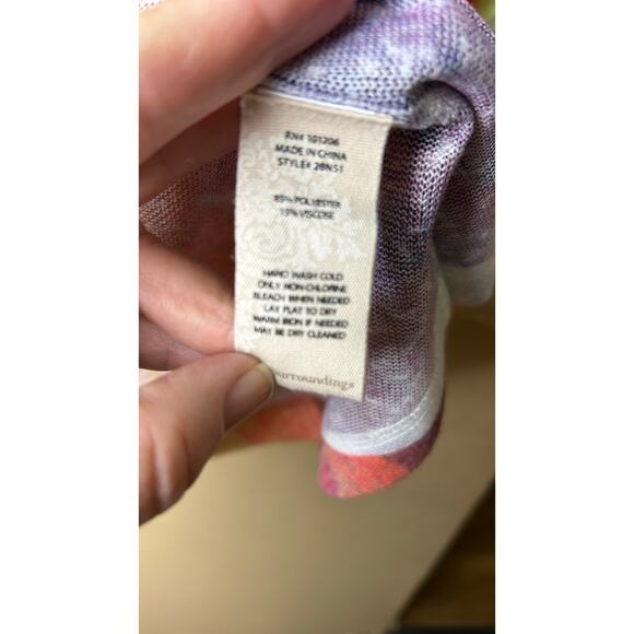 Soft Surroundings Multi Watercolor Pattern V Neck Top Size M - Picture 7 of 9
